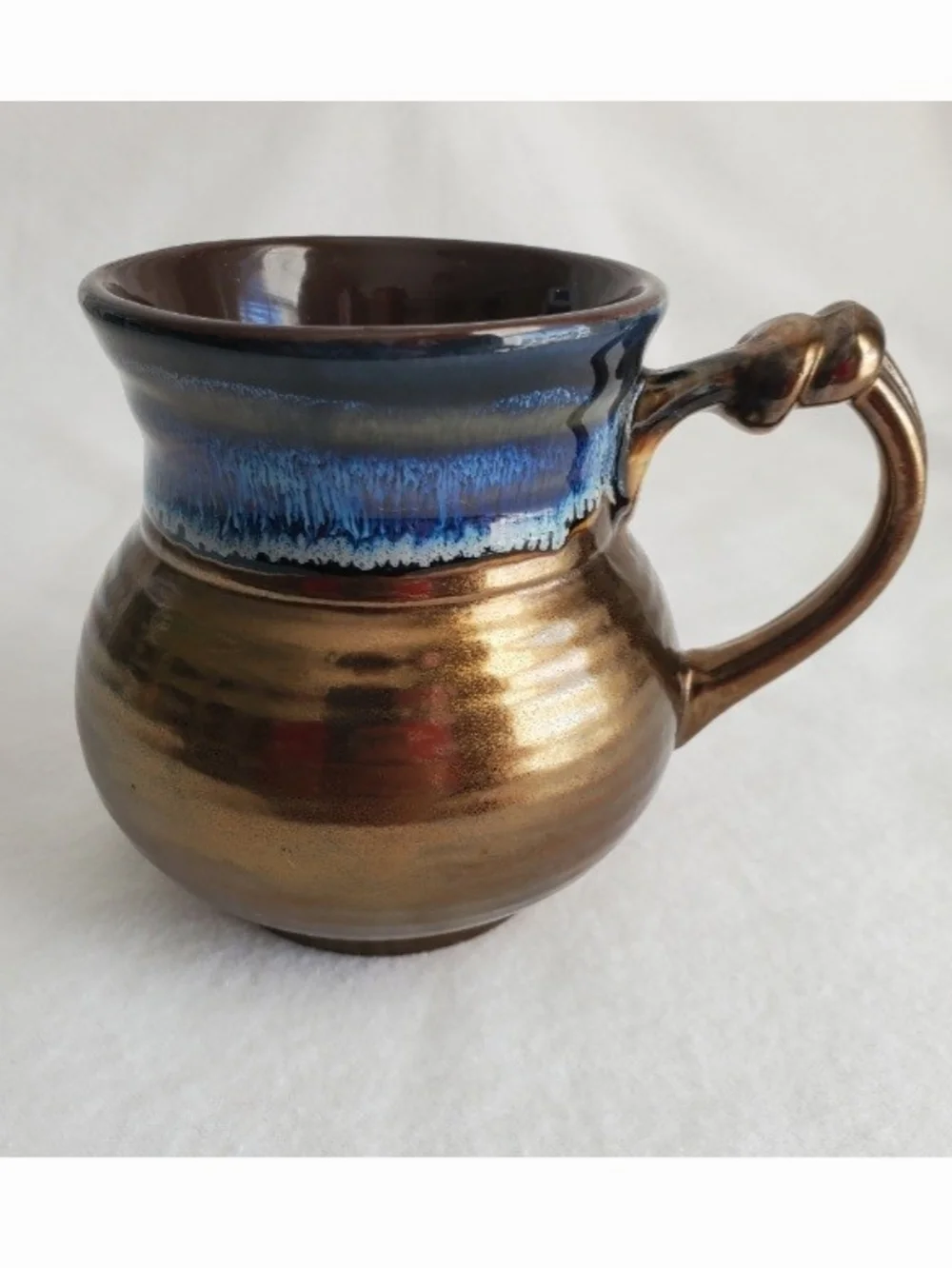 La Rochelle Handcrafted Metallic Bronze Blue Artisan Coffee Mug Farmhouse Rustic